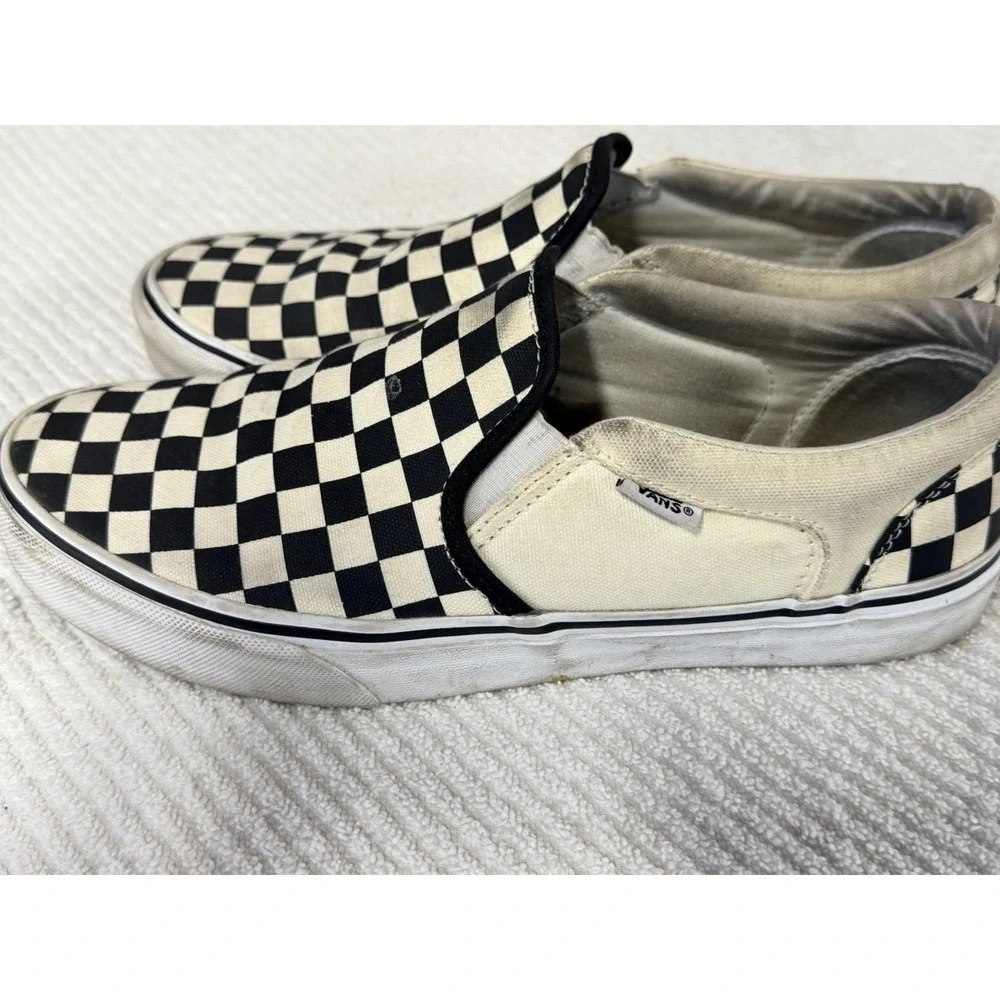 VANS Checkerboard Slip-On Canvas Shoes Black White Comfort Men's US Sz 9